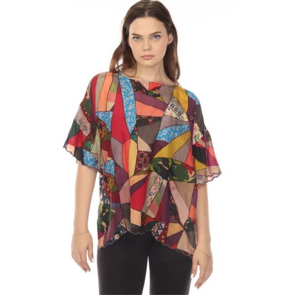 NWOT JOHNNY WAS scalloped Eloise Silk Top In Multicolor, Small $255 F14 - Picture 2 of 11